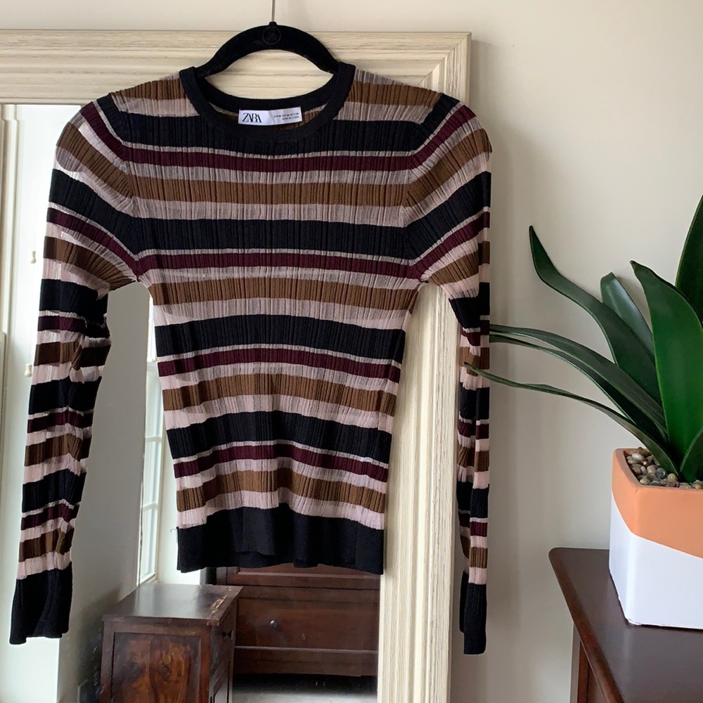 ZARA striped pink & black long sleeved shirt (M) ✨